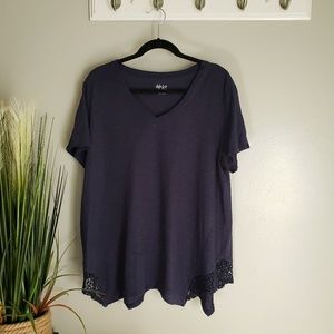 Blue tee with lace detail